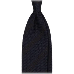Viola Milano - Classic Stripe 3-Fold Grenadine Tie - Navy/Brown - Handmade in Italy - Luxury Exclusive Collection - Avvenice