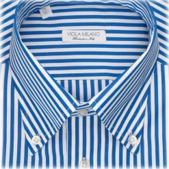 Viola Milano - Classic Stripe Button-Down Collar Dress Shirt - Blue - Handmade in Italy - Luxury Exclusive Collection - Avvenice