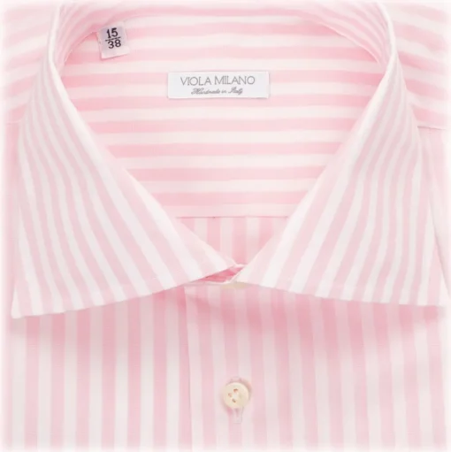 Viola Milano - Classic Stripe Cut-Away Collar Dress Shirt - Pink/White - Handmade in Italy - Luxury Exclusive Collection - Avvenice