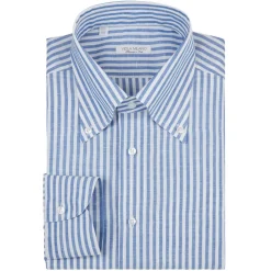 Viola Milano - Classic Stripe Carlo Riva 100% Linen Button-Down Shirt - Blue - Handmade in Italy - Luxury Exclusive Collection - Avvenice