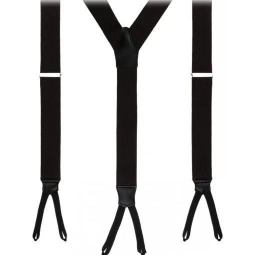 Viola Milano - Classic Width Braces L Braid Ends - Solid Black - Handmade in Italy - Luxury Exclusive Collection - Avvenice