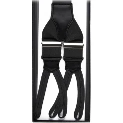 Viola Milano - Classic Width Braces L Braid Ends - Solid Black - Handmade in Italy - Luxury Exclusive Collection - Avvenice