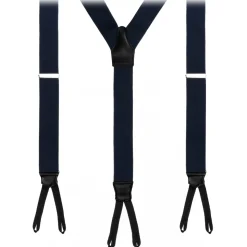 Viola Milano - Classic Width Braces L Braid Ends - Solid Navy - Handmade in Italy - Luxury Exclusive Collection - Avvenice
