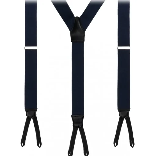 Viola Milano - Classic Width Braces L Braid Ends - Solid Navy - Handmade in Italy - Luxury Exclusive Collection - Avvenice