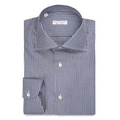 Viola Milano - Como Stripe Shirt - Midnight and White - Handmade in Italy - Luxury Exclusive Collection - Avvenice