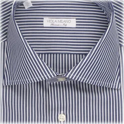 Viola Milano - Como Stripe Shirt - Midnight and White - Handmade in Italy - Luxury Exclusive Collection - Avvenice