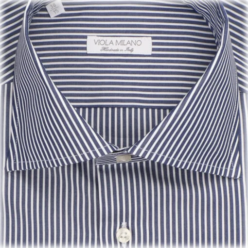 Viola Milano - Como Stripe Shirt - Midnight and White - Handmade in Italy - Luxury Exclusive Collection - Avvenice