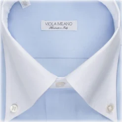 Viola Milano - Contrast Collar Button-Down Collar Dress Shirt - Light Blue - Handmade in Italy - Luxury Exclusive Collection - Avvenice