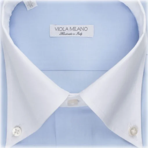 Viola Milano - Contrast Collar Button-Down Collar Dress Shirt - Light Blue - Handmade in Italy - Luxury Exclusive Collection - Avvenice