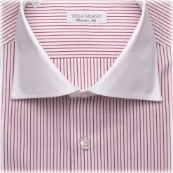 Viola Milano - Contrast Collar Shirt - Red and White - Handmade in Italy - Luxury Exclusive Collection - Avvenice