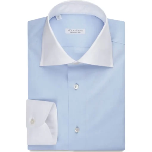 Viola Milano - Contrast Collar Cut-Away Collar Shirt - Blue/White - Handmade in Italy - Luxury Exclusive Collection - Avvenice