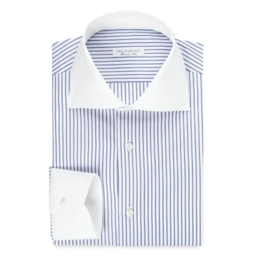 Viola Milano - Contrast Collar Shirt - Multi Stripe - Handmade in Italy - Luxury Exclusive Collection - Avvenice