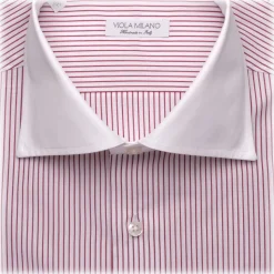 Viola Milano - Contrast Collar Cut-Away Collar Shirt - Red/White Striped - Handmade in Italy - Luxury Exclusive Collection - Avvenice
