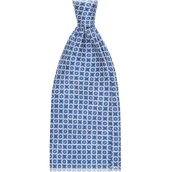 Viola Milano - Cross Pattern Handprinted Selftipped Silk Tie - Navy/White - Handmade in Italy - Luxury Exclusive Collection - Avvenice