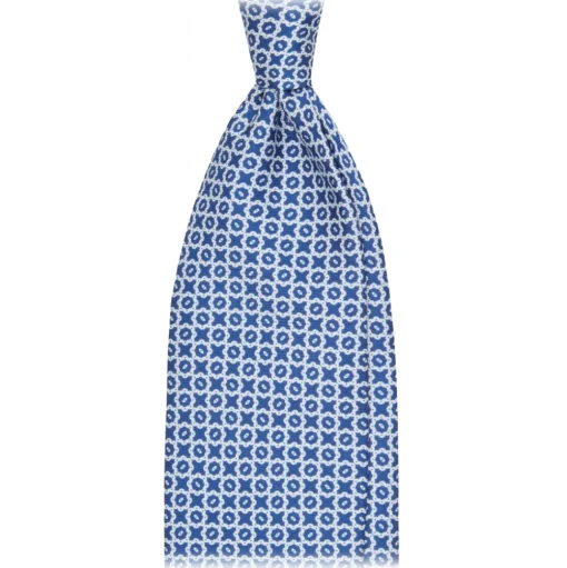 Viola Milano - Cross Pattern Handprinted Selftipped Silk Tie - Navy/White - Handmade in Italy - Luxury Exclusive Collection - Avvenice