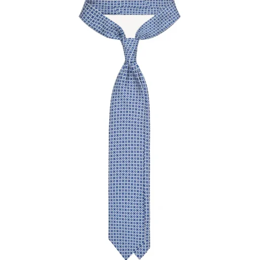 Viola Milano - Cross Pattern Handprinted Selftipped Silk Tie - Navy/White - Handmade in Italy - Luxury Exclusive Collection - Avvenice