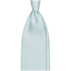 Viola Milano - Cross Pattern Handprinted Selftipped Silk Tie - Menthol/White - Handmade in Italy - Luxury Exclusive Collection - Avvenice