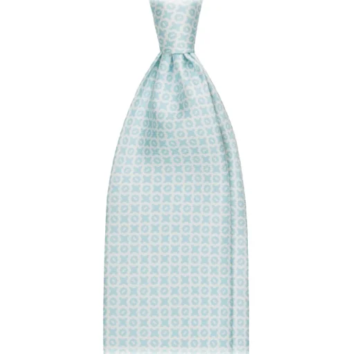 Viola Milano - Cross Pattern Handprinted Selftipped Silk Tie - Menthol/White - Handmade in Italy - Luxury Exclusive Collection - Avvenice