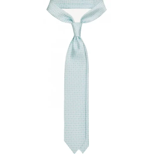 Viola Milano - Cross Pattern Handprinted Selftipped Silk Tie - Menthol/White - Handmade in Italy - Luxury Exclusive Collection - Avvenice