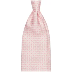 Viola Milano - Cross Pattern Handprinted Selftipped Silk Tie - Pink/White - Handmade in Italy - Luxury Exclusive Collection - Avvenice