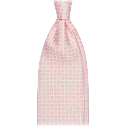 Viola Milano - Cross Pattern Handprinted Selftipped Silk Tie - Pink/White - Handmade in Italy - Luxury Exclusive Collection - Avvenice