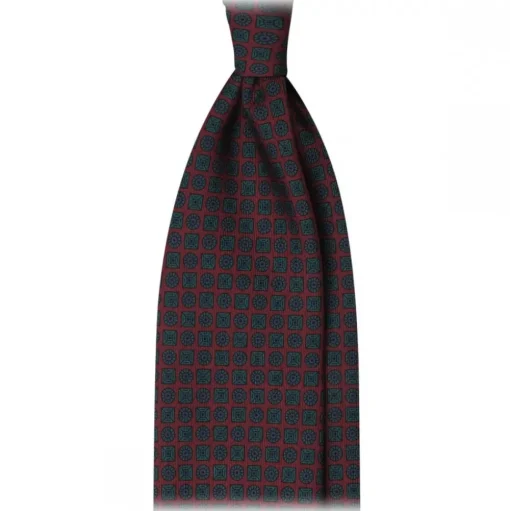 Viola Milano - Diamond Floral Handprinted Ancient Madder Silk Tie - Wine - Made in Italy - Luxury Exclusive Collection - Avvenice