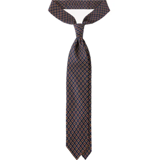 Viola Milano - Diamond Pattern 3-Fold Handprinted Selftipped Silk Tie - Navy - Handmade in Italy - Luxury Exclusive Collection - Avvenice