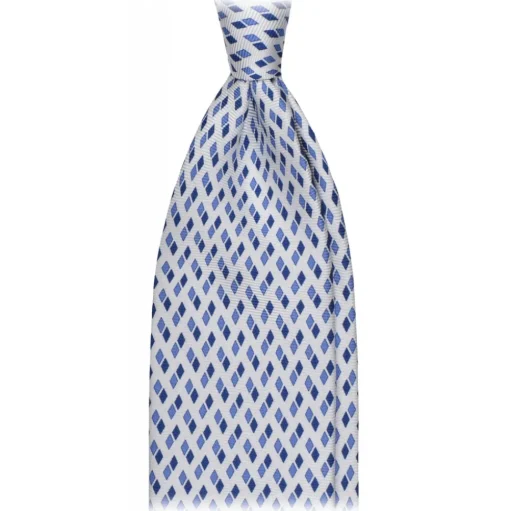 Viola Milano - Domino Pattern Selftipped Silk Tie - White - Handmade in Italy - Luxury Exclusive Collection - Avvenice