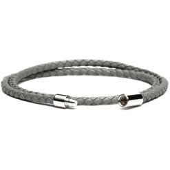 Viola Milano - Double Braided Italian Leather Bracelet - Grey - Handmade in Italy - Luxury Exclusive Collection - Avvenice