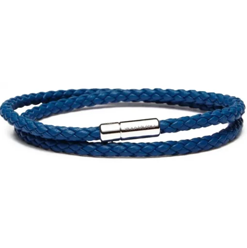 Viola Milano - Double Braided Italian Leather Bracelet - Blue - Handmade in Italy - Luxury Exclusive Collection - Avvenice