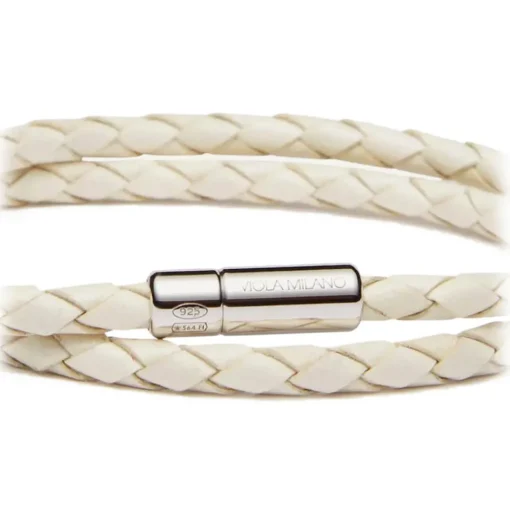 Viola Milano - Double Braided Italian Leather Bracelet - Off White - Handmade in Italy - Luxury Exclusive Collection - Avvenice