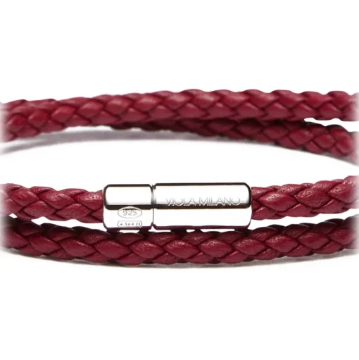 Viola Milano - Double Braided Italian Leather Bracelet - Blood - Handmade in Italy - Luxury Exclusive Collection - Avvenice