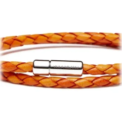 Viola Milano - Double Braided Italian Leather Bracelet - Orange Mix - Handmade in Italy - Luxury Exclusive Collection - Avvenice