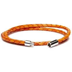 Viola Milano - Double Braided Italian Leather Bracelet - Orange Mix - Handmade in Italy - Luxury Exclusive Collection - Avvenice