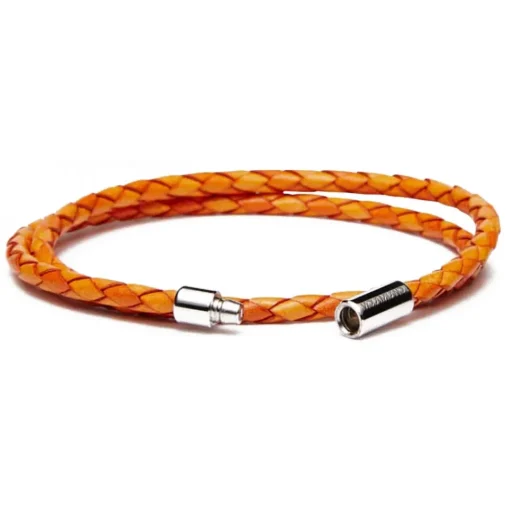 Viola Milano - Double Braided Italian Leather Bracelet - Orange Mix - Handmade in Italy - Luxury Exclusive Collection - Avvenice