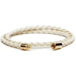 Viola Milano - Double Braided Italian Leather Bracelet Gold Clasp - Off White - Handmade in Italy - Luxury Exclusive Collection - Avvenice