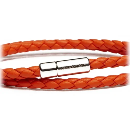 Viola Milano - Double Braided Italian Leather Bracelet - Orange - Handmade in Italy - Luxury Exclusive Collection - Avvenice