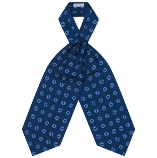 Viola Milano - Floral Italian Silk Ascot Tie - Navy - Handmade in Italy - Luxury Exclusive Collection - Avvenice
