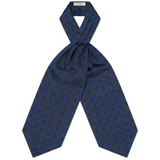 Viola Milano - Floral Italian Silk Ascot Tie - Navy and Brown - Handmade in Italy - Luxury Exclusive Collection - Avvenice