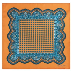 Viola Milano - Floral Pattern Printed Solid Silk Pocket Square - Orange - Handmade in Italy - Luxury Exclusive Collection - Avvenice
