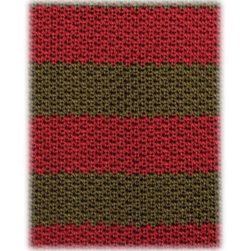 Viola Milano - Knitted Classic Stripe Silk Tie - Olive/Red - Handmade in Italy - Luxury Exclusive Collection - Avvenice