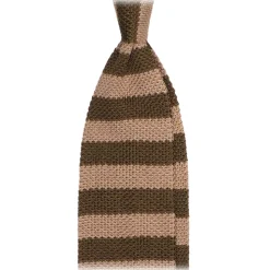 Viola Milano - Knitted Classic Stripe Silk Tie - Olive/Sand - Handmade in Italy - Luxury Exclusive Collection - Avvenice
