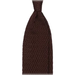Viola Milano - Knitted Zig Zag Pattern Silk Tie - Brown - Handmade in Italy - Luxury Exclusive Collection - Avvenice