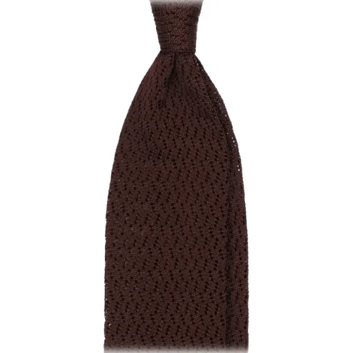 Viola Milano - Knitted Zig Zag Pattern Silk Tie - Brown - Handmade in Italy - Luxury Exclusive Collection - Avvenice