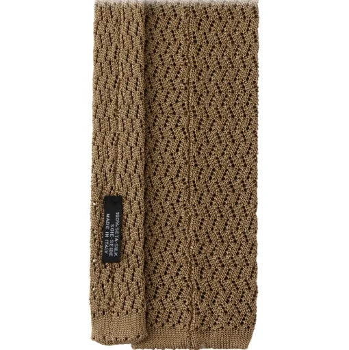 Viola Milano - Knitted Zig Zag Pattern Silk Tie - Taupe - Handmade in Italy - Luxury Exclusive Collection - Avvenice