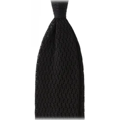 Viola Milano - Knitted Zig Zag Pattern Silk Tie - Black - Handmade in Italy - Luxury Exclusive Collection - Avvenice