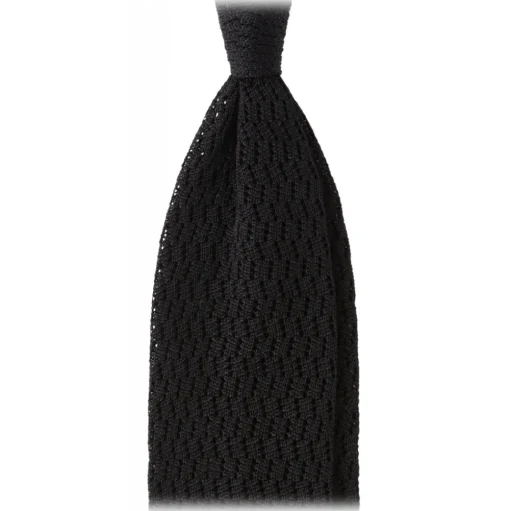 Viola Milano - Knitted Zig Zag Pattern Silk Tie - Black - Handmade in Italy - Luxury Exclusive Collection - Avvenice