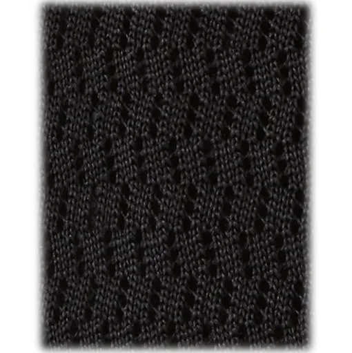 Viola Milano - Knitted Zig Zag Pattern Silk Tie - Black - Handmade in Italy - Luxury Exclusive Collection - Avvenice