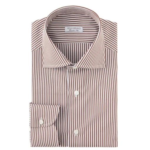 Viola Milano - Long Sleeve Shirt - Brown Stripe - Handmade in Italy - Luxury Exclusive Collection - Avvenice