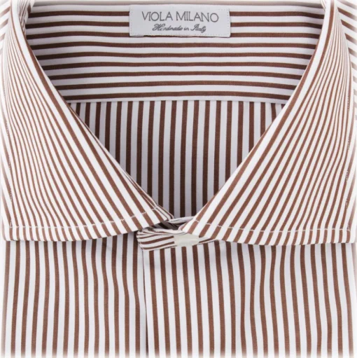 Viola Milano - Long Sleeve Shirt - Brown Stripe - Handmade in Italy - Luxury Exclusive Collection - Avvenice